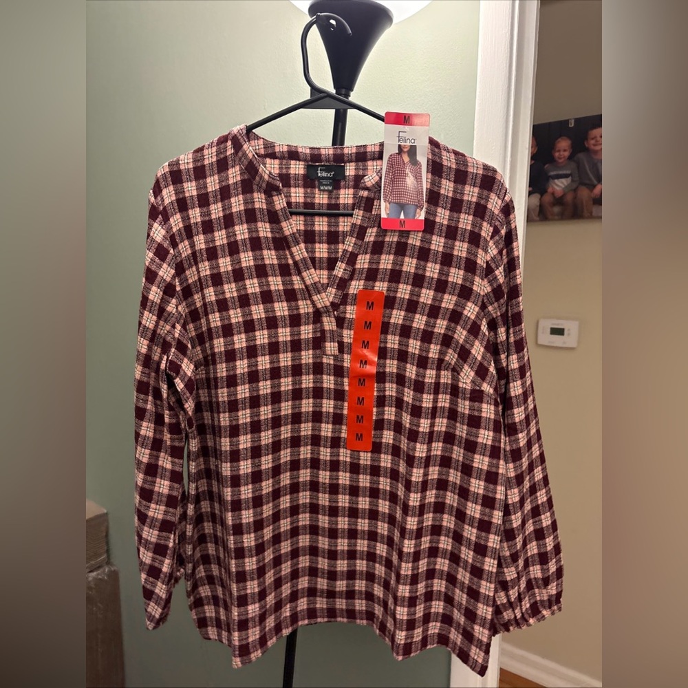 Felina Pink and Burgundy Plaid Shirt
